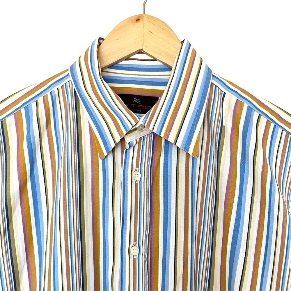 Etro Milano Men's Dress Shirt Size 42 Multicolor Stripes Button Down Italy Made